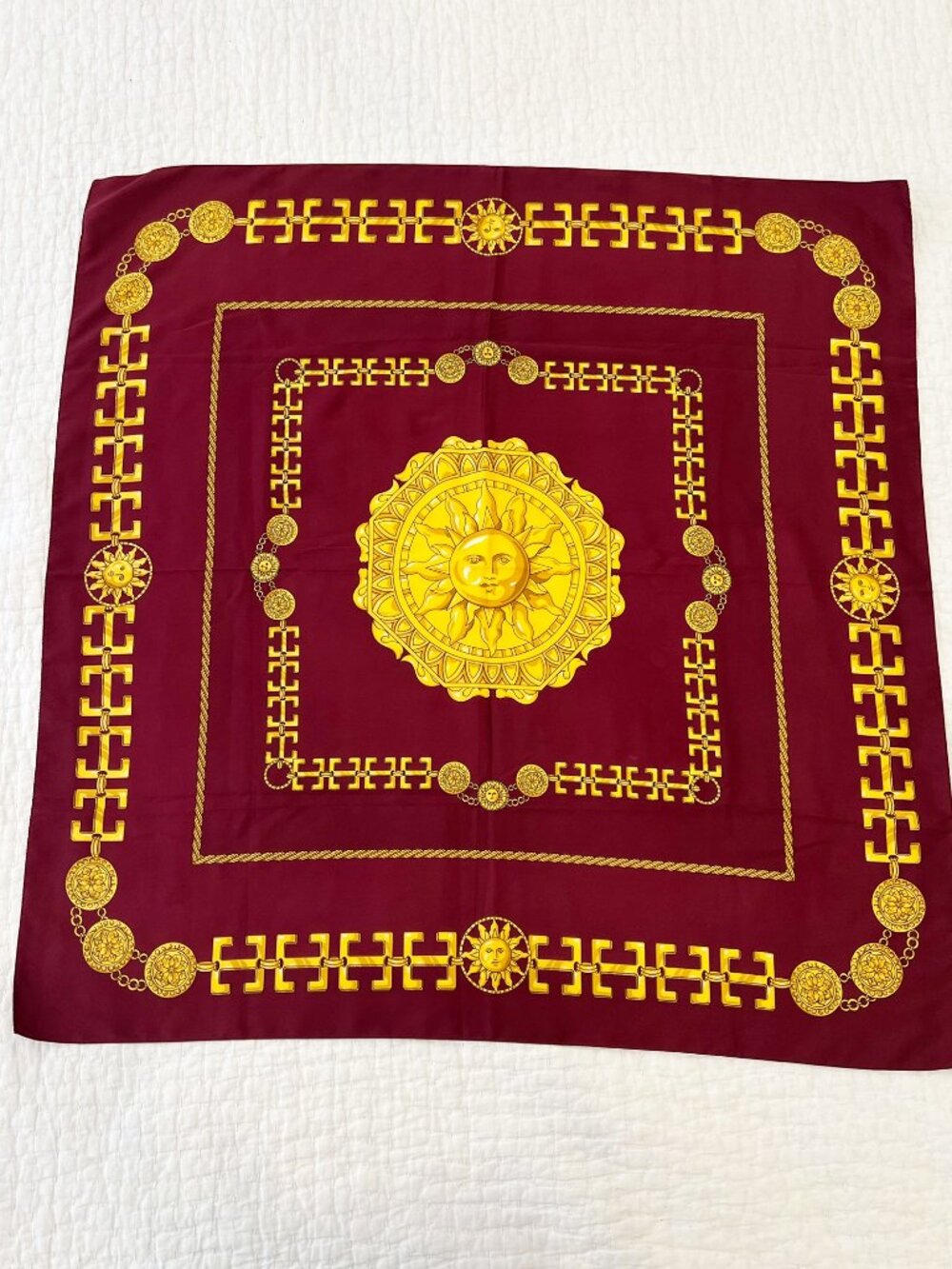Satin Scarf Womens Square Chain Sun Print Ornate Dressy Elegant Made In Italy